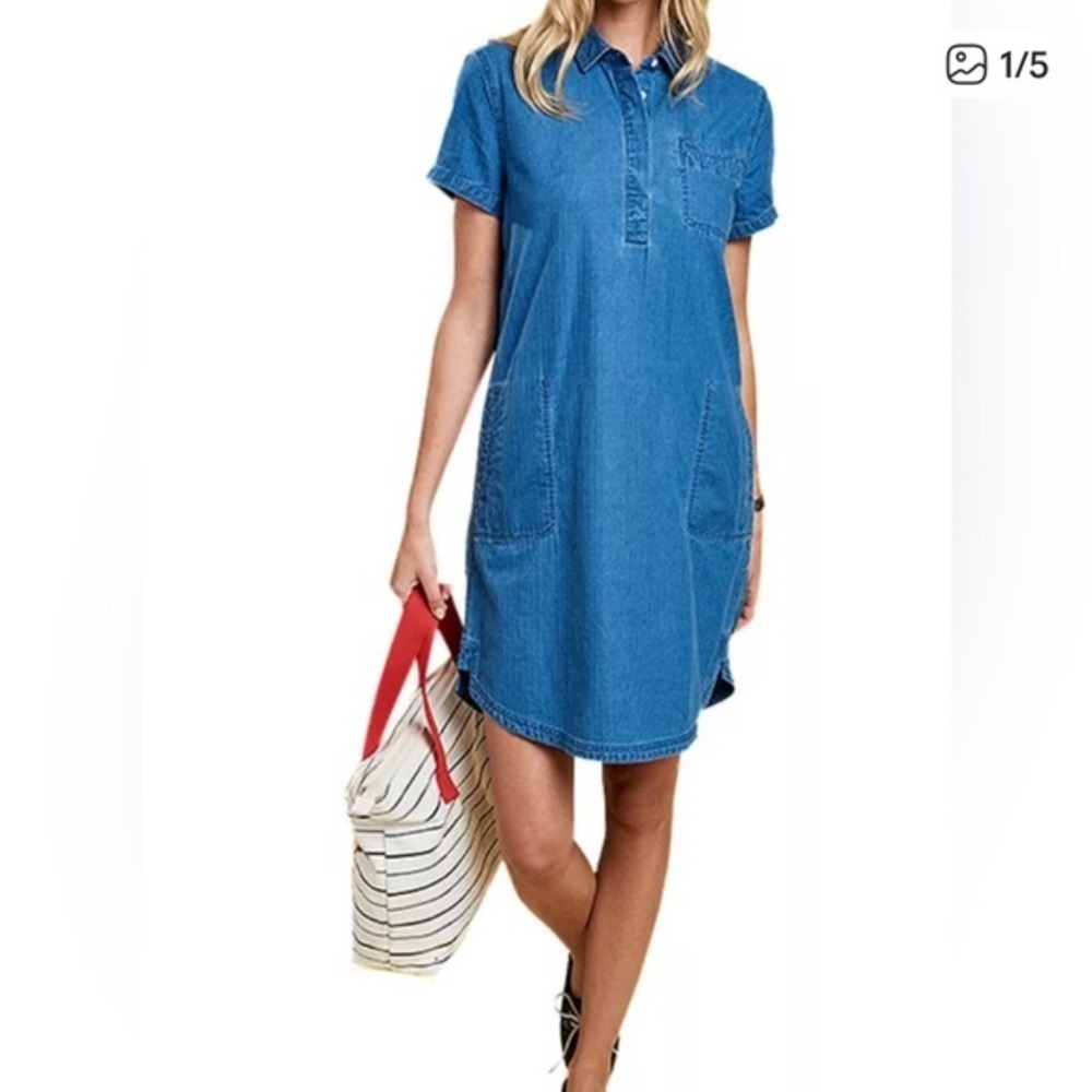 Barbour Littlehaven Dress 100% Cotton Indigo Dyed Utility Coastal Women's Size 4